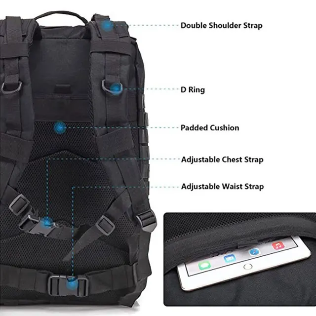 SFXEQR 밀리터리 백팩은 방수 기능을 갖춘 효율적인 배낭입니다.