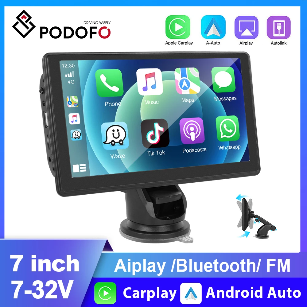 Podofo 7 "Autoradio Carplay Mp5 Lettore Multimediale Wireless Android Auto Support Apple Airplay Navigazione Gps Bluetooth