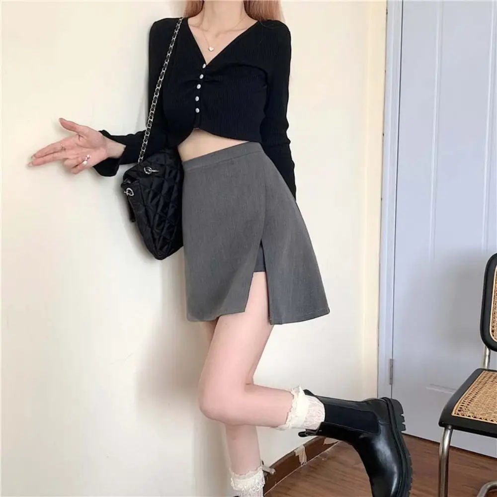 Leisure Slit Women's A-line Skirt Y2K Spicy Girl Style Mini Shorts Skirt Asymmetric Skirt with Safety Shorts Women