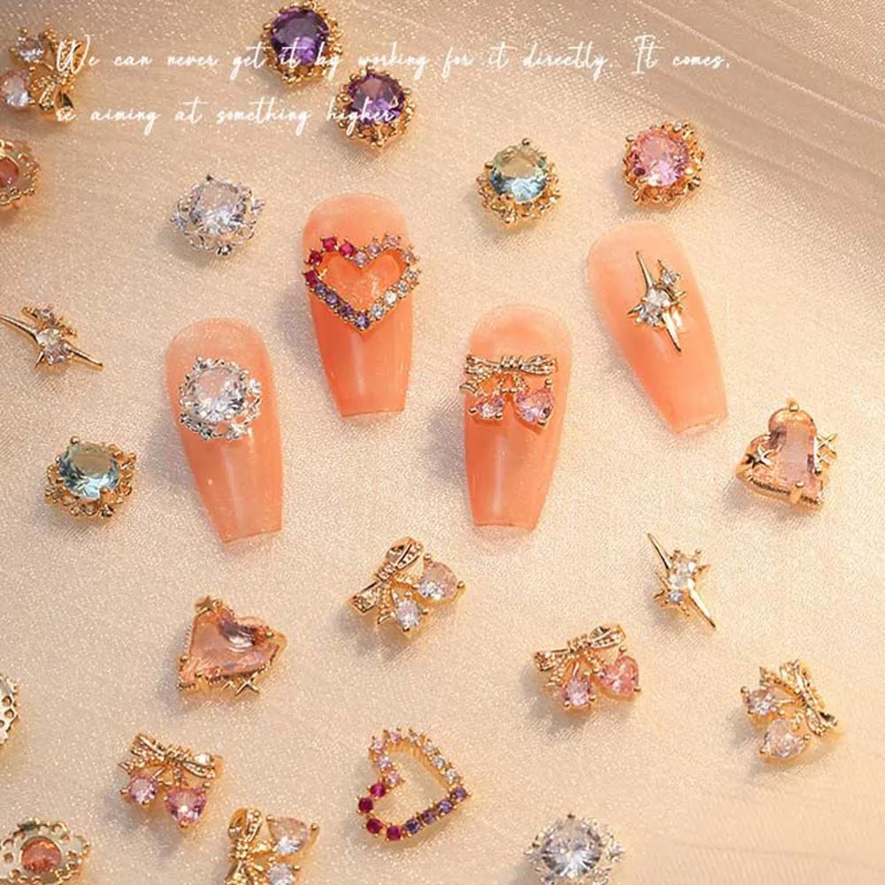 

Nail Art Decorations Bowknot Nail Rhinestones Bow Nail Art Charms Manicure Material Love Heart Nail Accessories Zircon