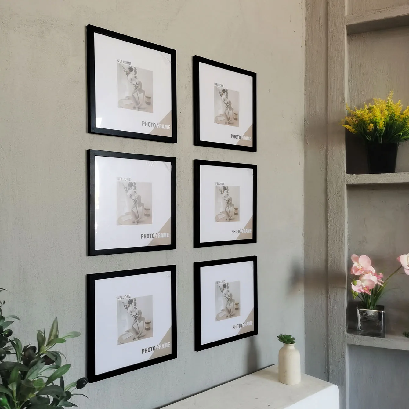 Wood Square Photo Frames - 3Pcs Wall Hanging  Desktop Decor 20x20  30x30cm