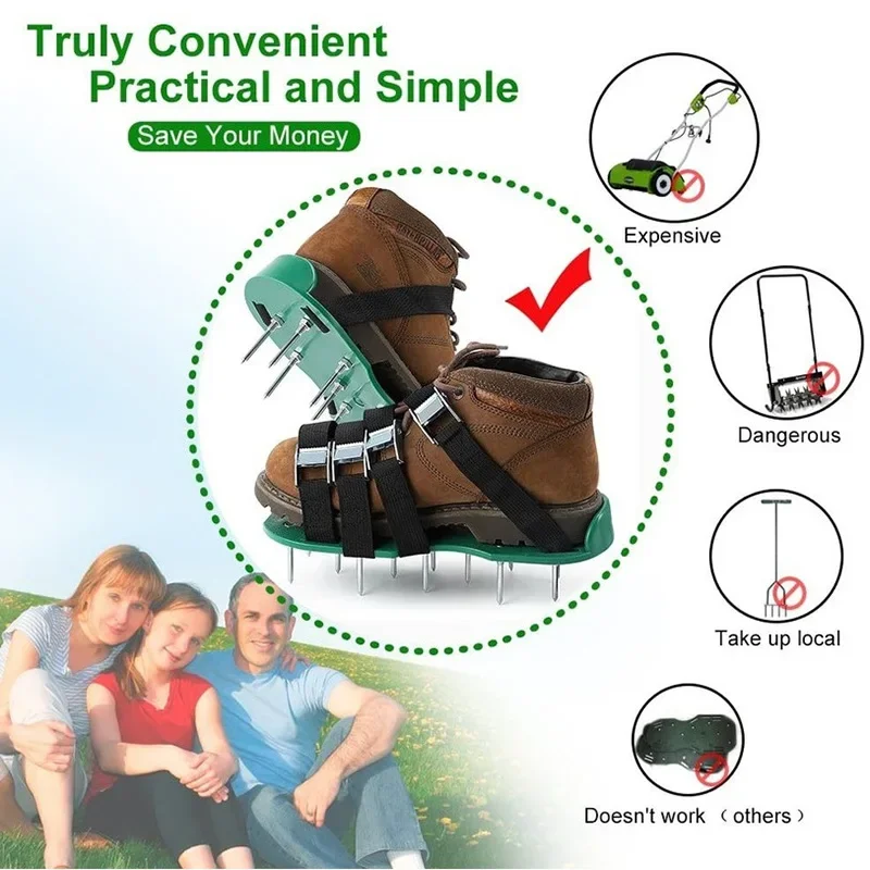 Chaussures Aérateurs Pour Pelouse - 2 Semelles à Pointes De 5,1 Cm, Sangles Réglables, Aération Manuelle Du Gazon