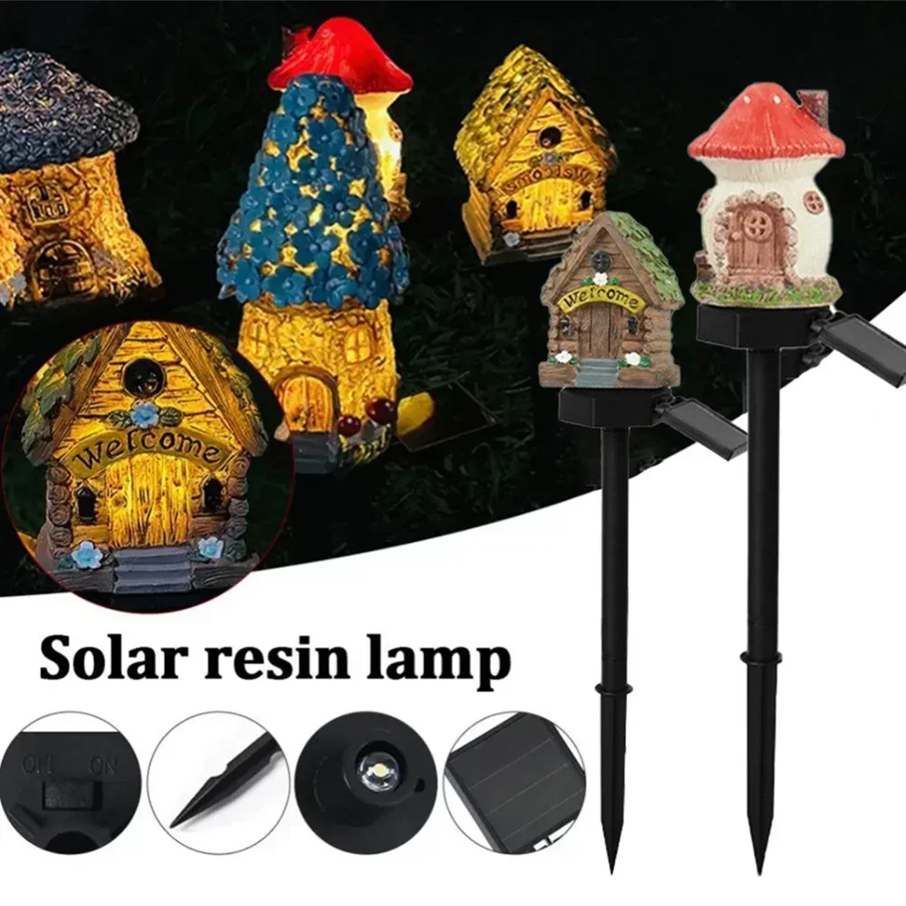 Solar Lights Solar Fairy Lights Garden Light Solar Decoration Light Resin Craft Miniature Fairy Mushroom House Solar Powered Garden Yard Outdoor Decor Lamps Christmas Lamp