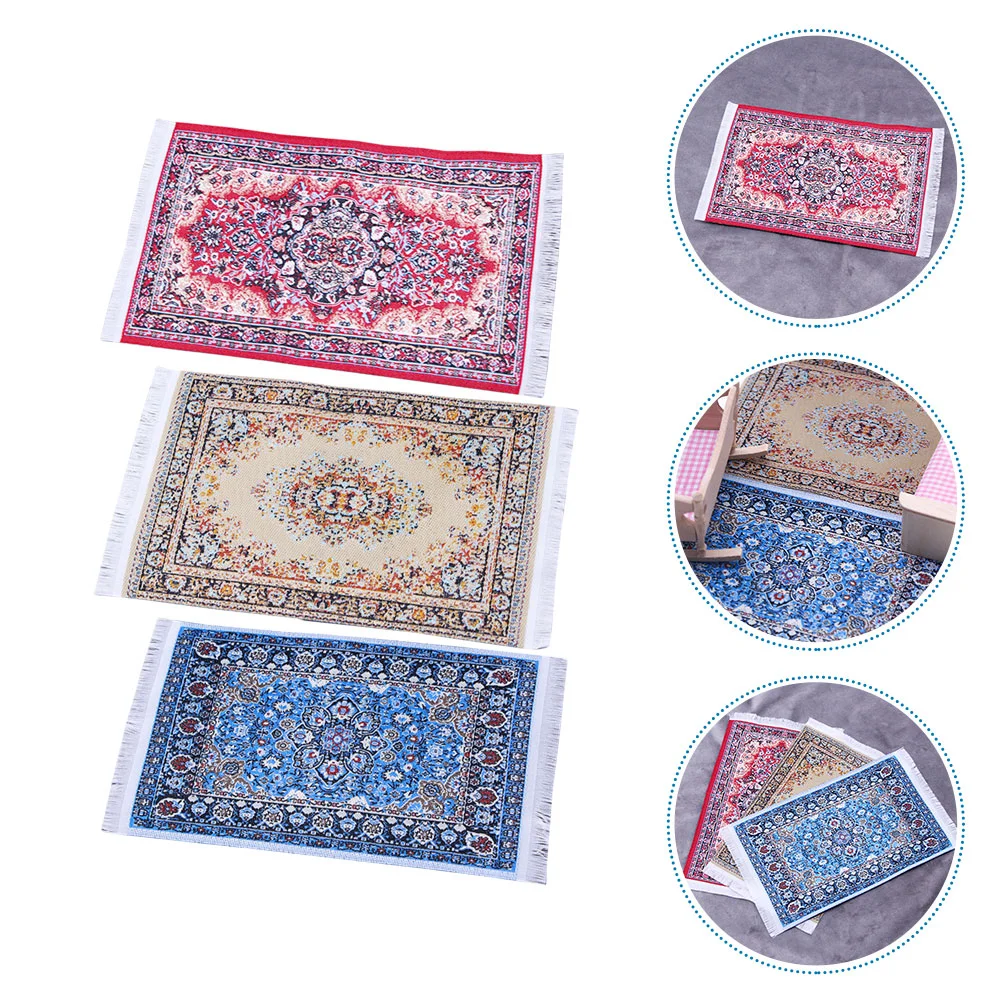 

3pcs Dollhouse Miniature Floor Mat Dollhouse Rug Dollhouse Vintage Area Rug Ornament