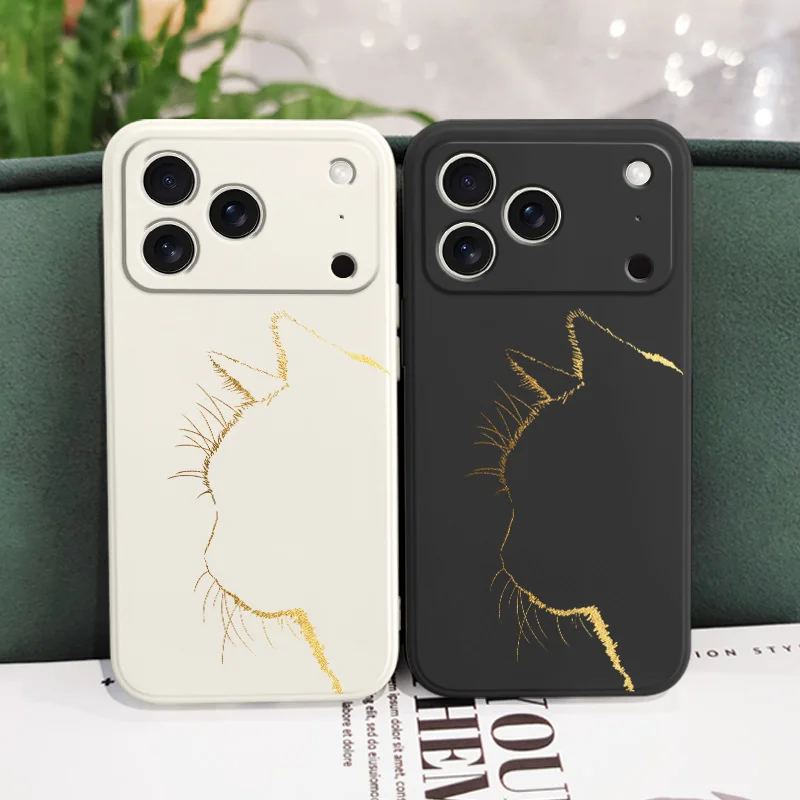 Luxurious Black Gold Cat Design Liquid Silicone Phone Case