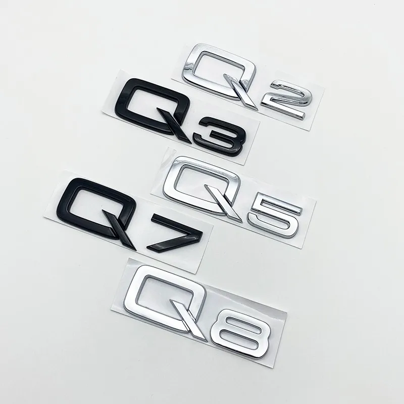3D ABS Zahlen und Buchstaben Q2 Q3 Q4 Q5 Q6 Q7 Q8 Emblem für Audi Q-Serie Auto Kotflügel Kofferraum Heck Logo Aufkleber Schwarz Silber – Detail 2