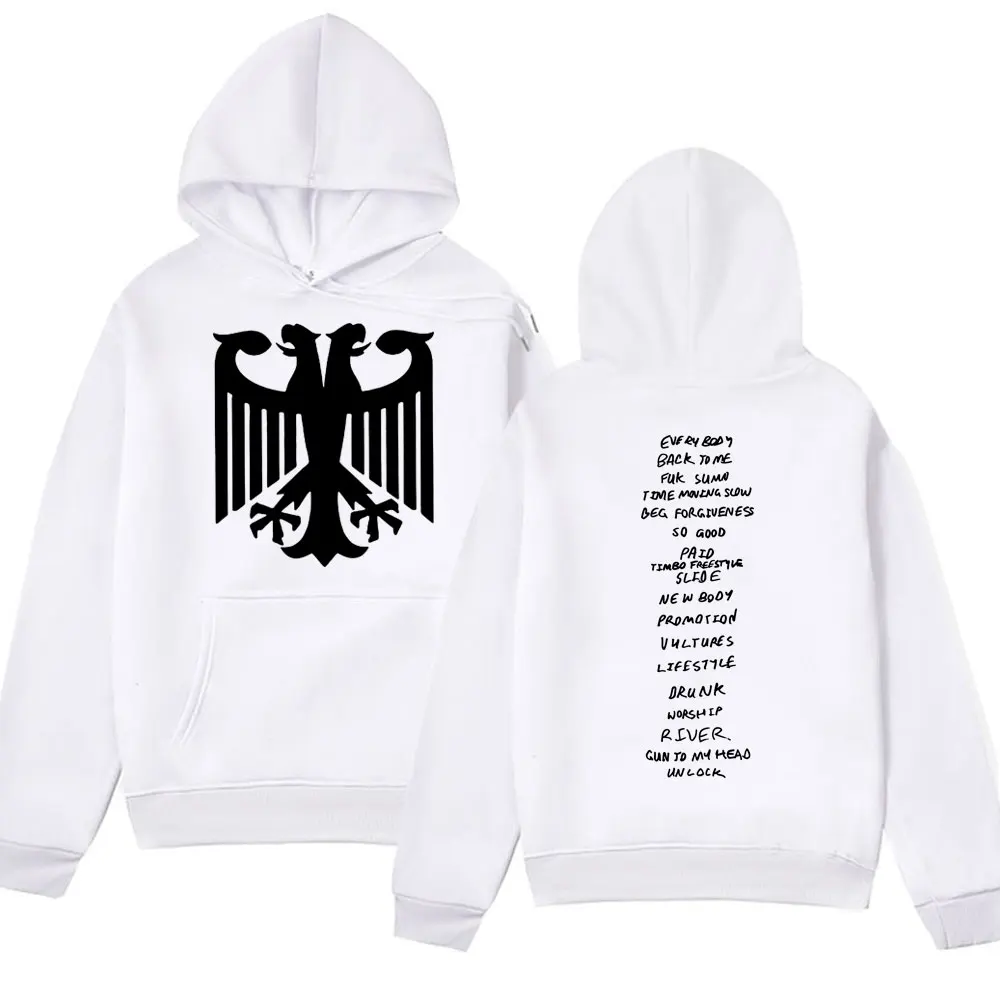 Rapper Kanye West Vultures Album Graphics Printed Hoodies Men Women's Hip Hop Vintage Hooded Sweatshirts Oversized Streetwear
