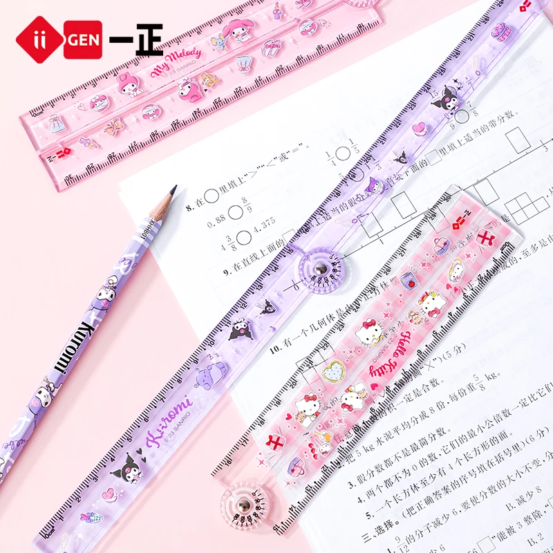 1pcs Sanrio Kuromi Image Rotating Folding Ruler 30cm Cartoon Children's Primary School Student Multi functional Ruler Stationery folding ruler