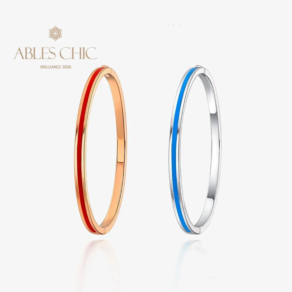 

Bright Red Blue Enamel Narrow Stack Bangle Solid 925 Silver Vivid Color Clasp Bracelets S2R1S2B0881