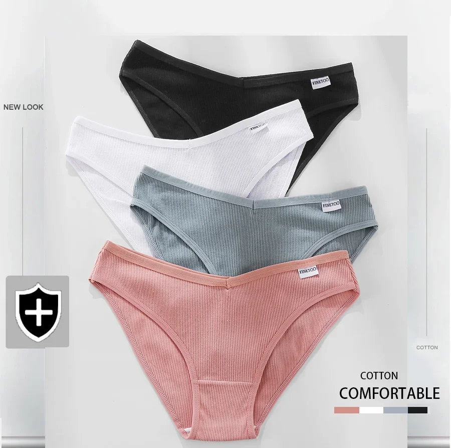 3PCS Threaded cotton triangle underwear women's bikini solid color cotton crotch breathable mid waist triangle pants