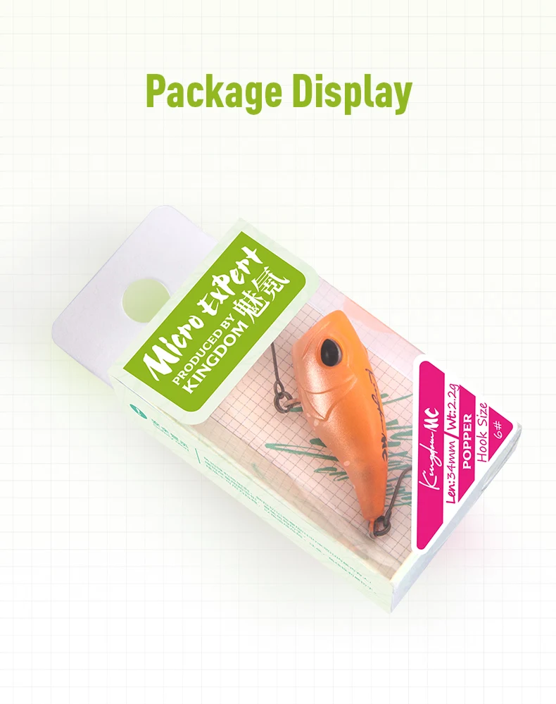 Kingdom Micro Expert Topwater Popper 1,5 g 2,2 g 27 mm 34 mm schwimmender künstlicher Angelköder, harter Köder, Wobbler, Bachforellenbarsch – Detail 11