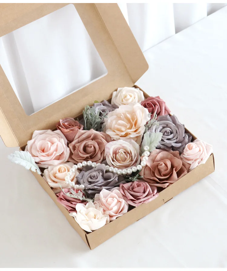 Yannew Rosa Blau Künstliche Blumen Combo Box Set für DIY Blumenarrangement Hochzeitsstrauß Party Tischdekoration Dekoration – Detail 20