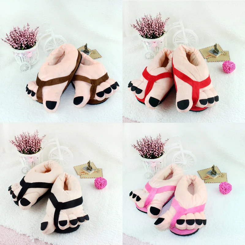 Winter Funny Slippers for Men Women Cute Home Shoes Big Foot Furry Slippers Unisex Indoor Boys Man Fuzzy Five Finger Slippers 2