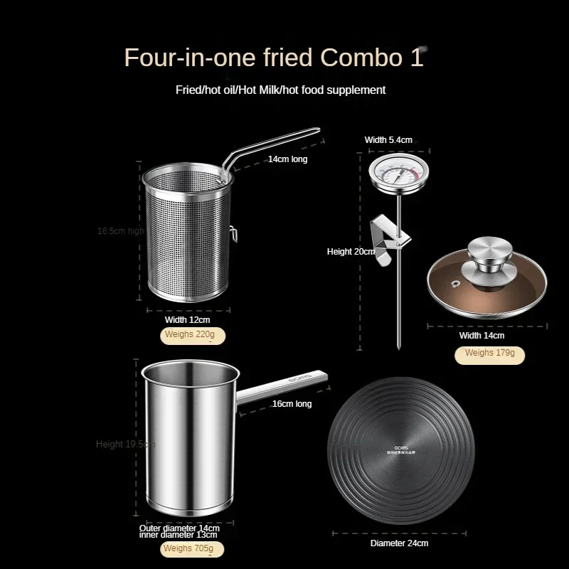 Stainless Steel Multifunction With Pot Lid Deep With Fryer Basket strainer Fries French Soup Noodle Induction Cooker Gas Kitchen