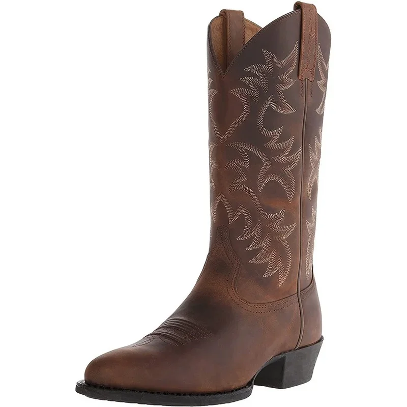 Top Quality Tall Embroidered Retro Sleeve Men's and Women's Wide-Headed Western Cowboy Boots Size 38-48 Men Boots