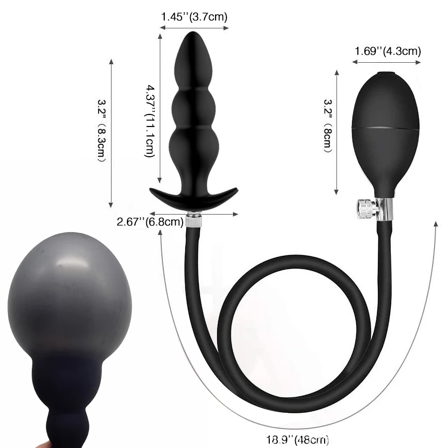 SM Super Long 5 Bead Inflatable Anal Plug Built-in Silicone Column Expandable 14cm Big Butt Plug Dildo Pump Bdsm Toy Ass Dilator