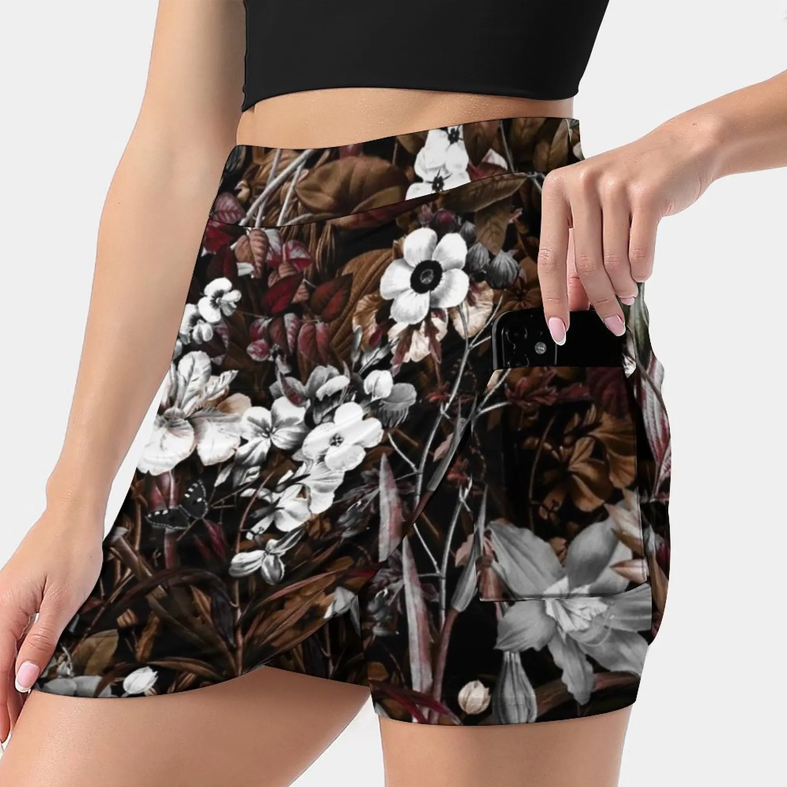 

Night Garden Xxiv Women's skirt Mini Skirts A Line Skirt With Hide Pocket Night Floral Botanical Tropical Garden Forest Jungle