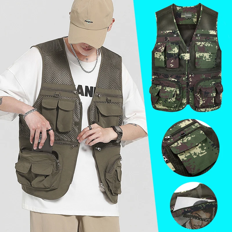 Summer Men's Fishing Vest Camouflage Mesh Fisherman Vest Photography