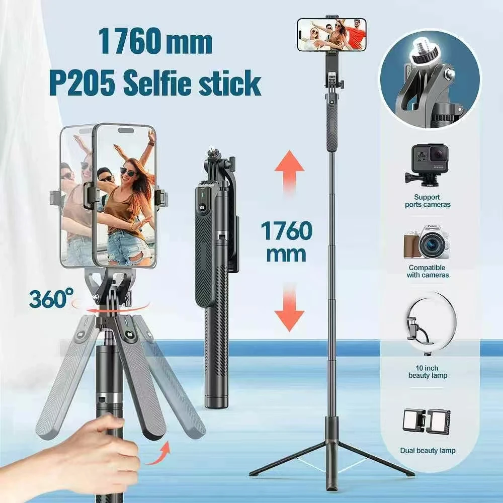1.76m Wireless Selfie Stick Tripod 360&deg; Rotating Adjustable, Anti-Shake, All-in-One Phone Holder for Photography & Video