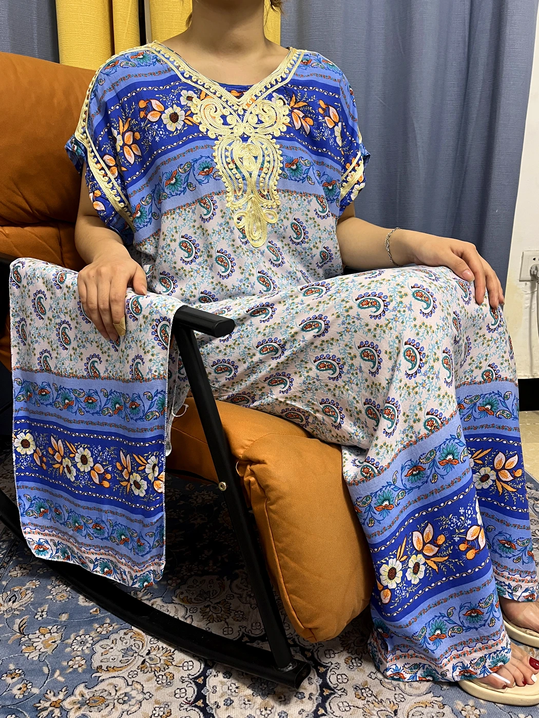 Muslim Abayas For Women 2023 Traditional Cotton Printed Short Sleeve Loose Fit Femme Robe African Floral Dresses With Turban