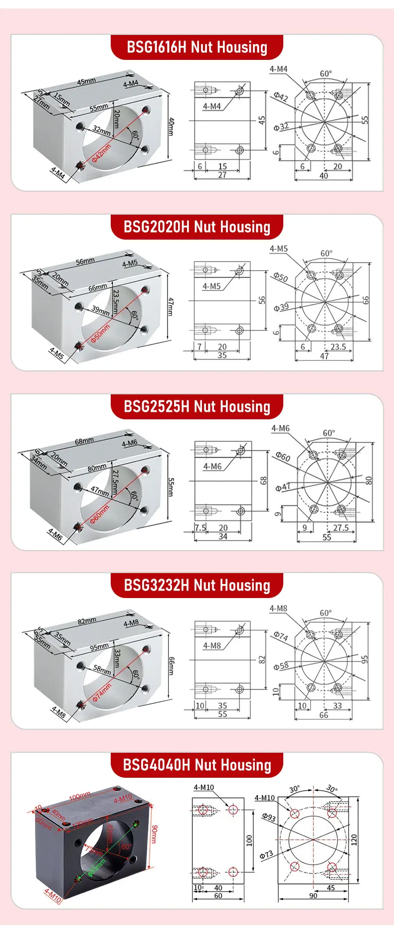 Kugelumlaufspindel SFE1616/2020 L=150mm-1150mm+BF12/15+HM12-57/60 HM15-57/60/80/86 Gusseisen+Pflaumenkupplung XB30*40+BSG1616H/BSG2020H – Detail 10