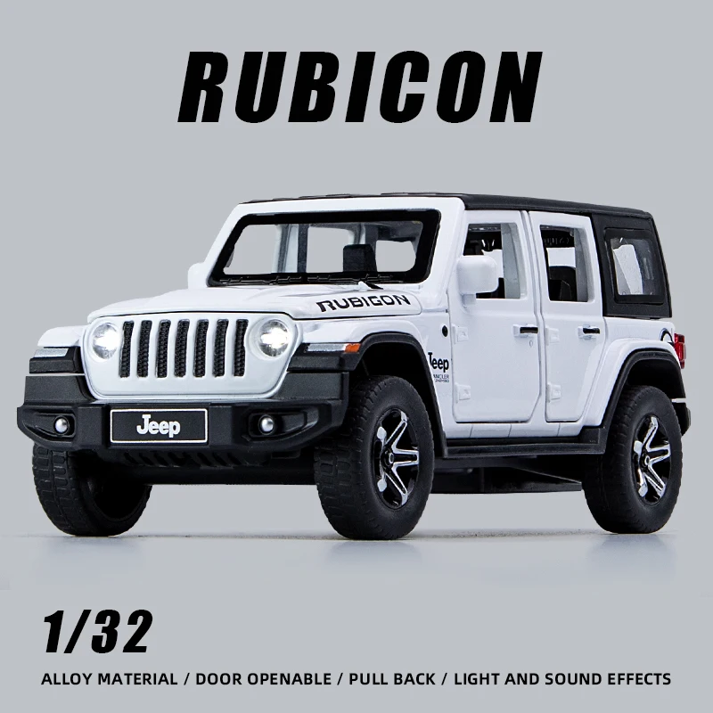 1:32 Jeeps Wrangler Rubicon Alloy Car Model Diecast Metal Off-road Vehicle High Simulation Sound Light Kid Elite Gift Motorcycle 1 32 jeeps wrangler rubicon 1941 off road alloy car diecasts