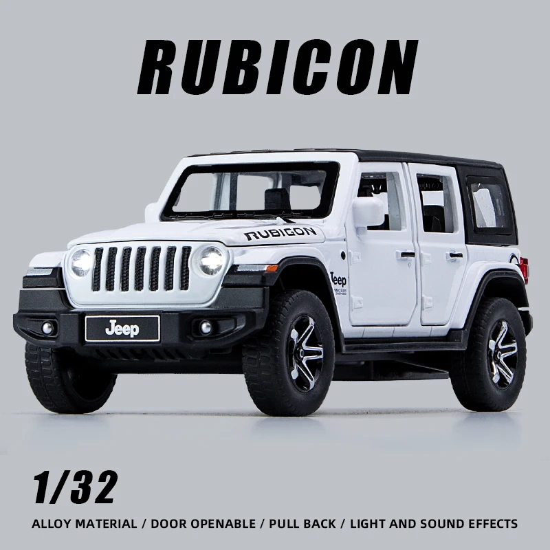 1:32 Jeep Wrangler Rubicon Alloy Car Model Diecast Metal Fuoristrada High Simulation Sound Light Kid Elite Gift Moto