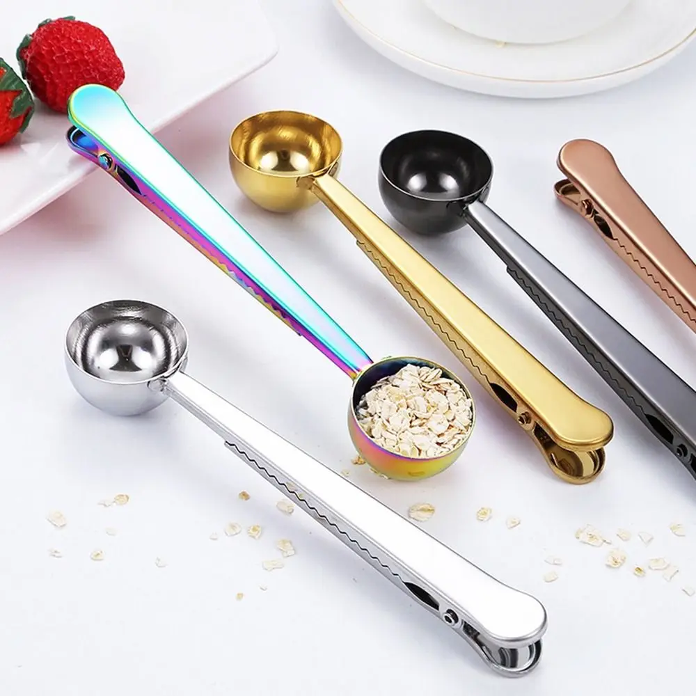 Stainless Steel Coffee Spoon Bag Clip Sealing Tea Measuring Coffee Scoop Clip Multifunctional Food Kitchen Tools sealing clips bag clips bread bag clips kitchen bag clips storage bag clips