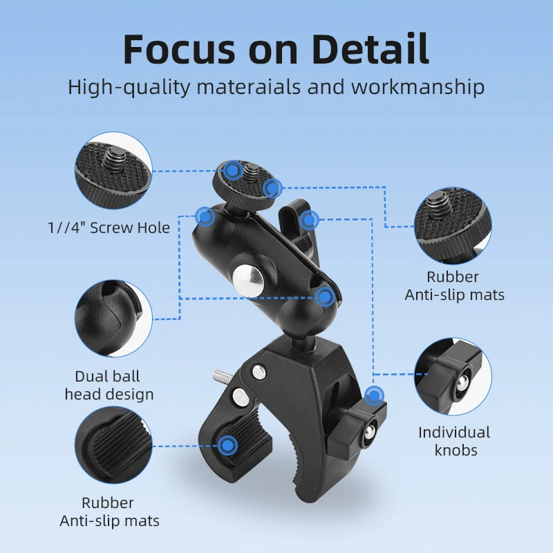 Supporto Manubrio Bici per GoPro, DJI, Insta360 - Snodo Sferico 360° in Alluminio
