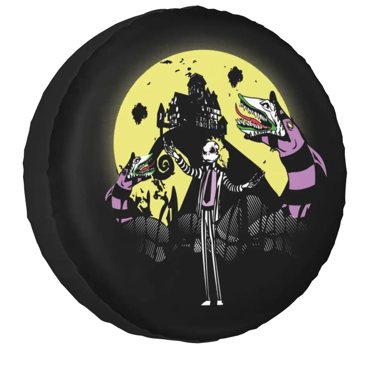 thumbnail image 1 of Beetlejuice-cubierta de llanta de repuesto de película de terror para Honda CRV, Jeep, RV, SUV, remolque, cubiertas protectoras de rueda de coche, 14-17 pulgadas, 1 of 5