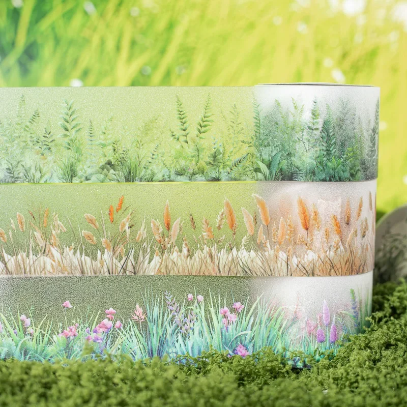 Plant Frosted Tape Stickers PET Junk Journal Collage Grass Nature Masking Tape Stickers Album Scrapbooking Material