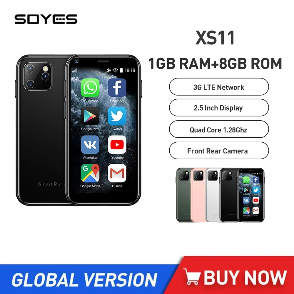 Soyes Xs11 Mini Telefono Cellulare Android 6.0 Con Smartphone 3D Glass 3G Quad Core 1Gb + 8Gb 2.5 Pollici Google Play 2Mp Fotocamera Dual Sim
