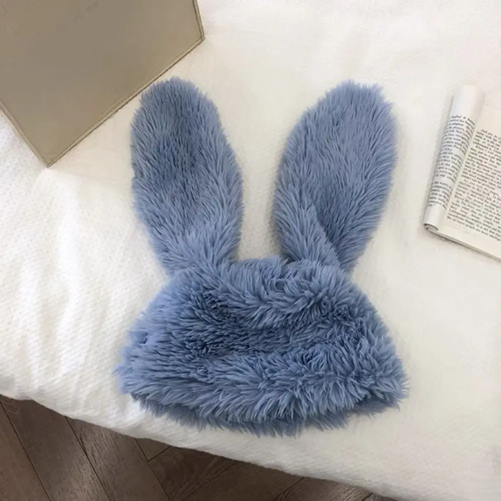 Korea Lovely Big Rabbit Ears Plush Beanie Hat Women Autumn and Winter Warm Protective Ear Novelty Knitted Cold Hat Wigs