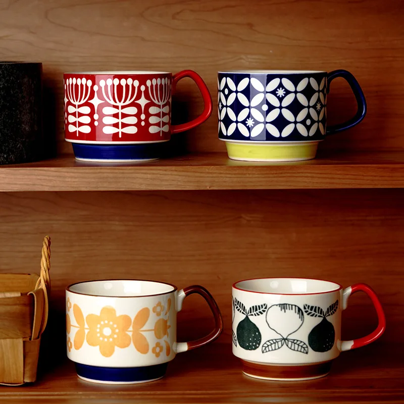 

Japanese Vintage ins ceramic ear print coffee cup can be stacked creative Mug couple breakfast milk cup