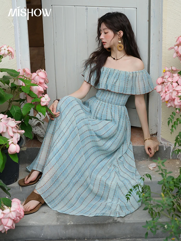 MISHOW Women's Fashion Slash Neck Chiffon Dress 2025 Ladies Elegant  Vacation Striped French Dresses Female Clothing MXE39L2380 - AliExpress  200000345