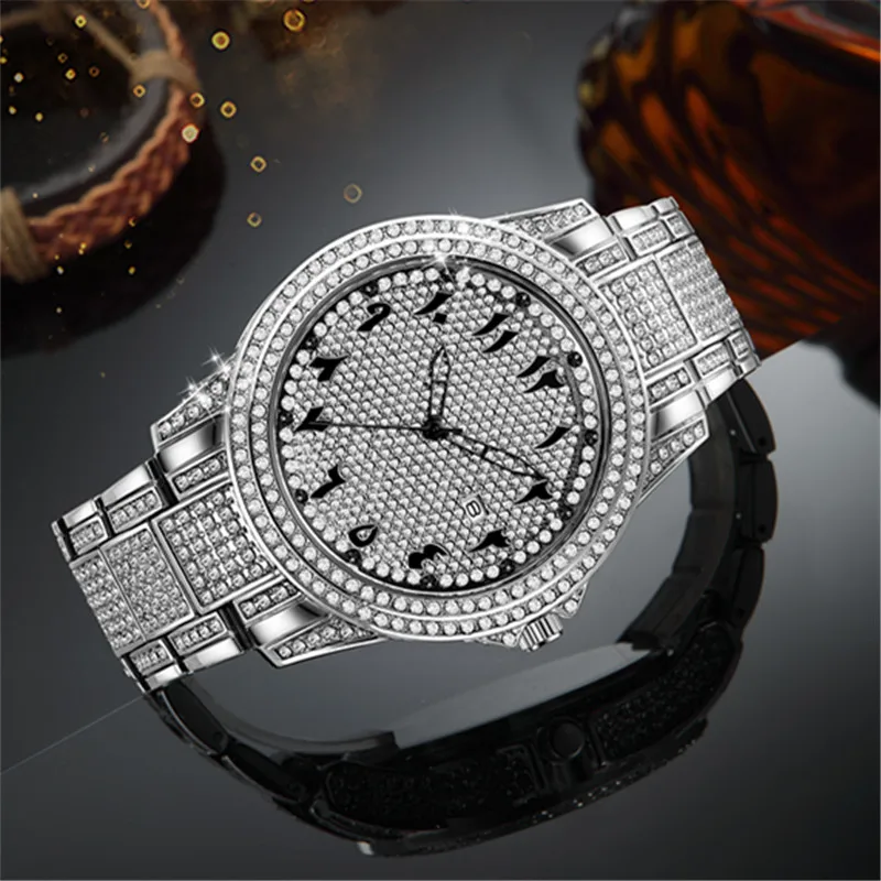Big Brand Luxury Watches For Men Hip Hop Diamond Fashion Casual Alloy Band Date Quartz Vintage Watch Montres de Marque de Luxe