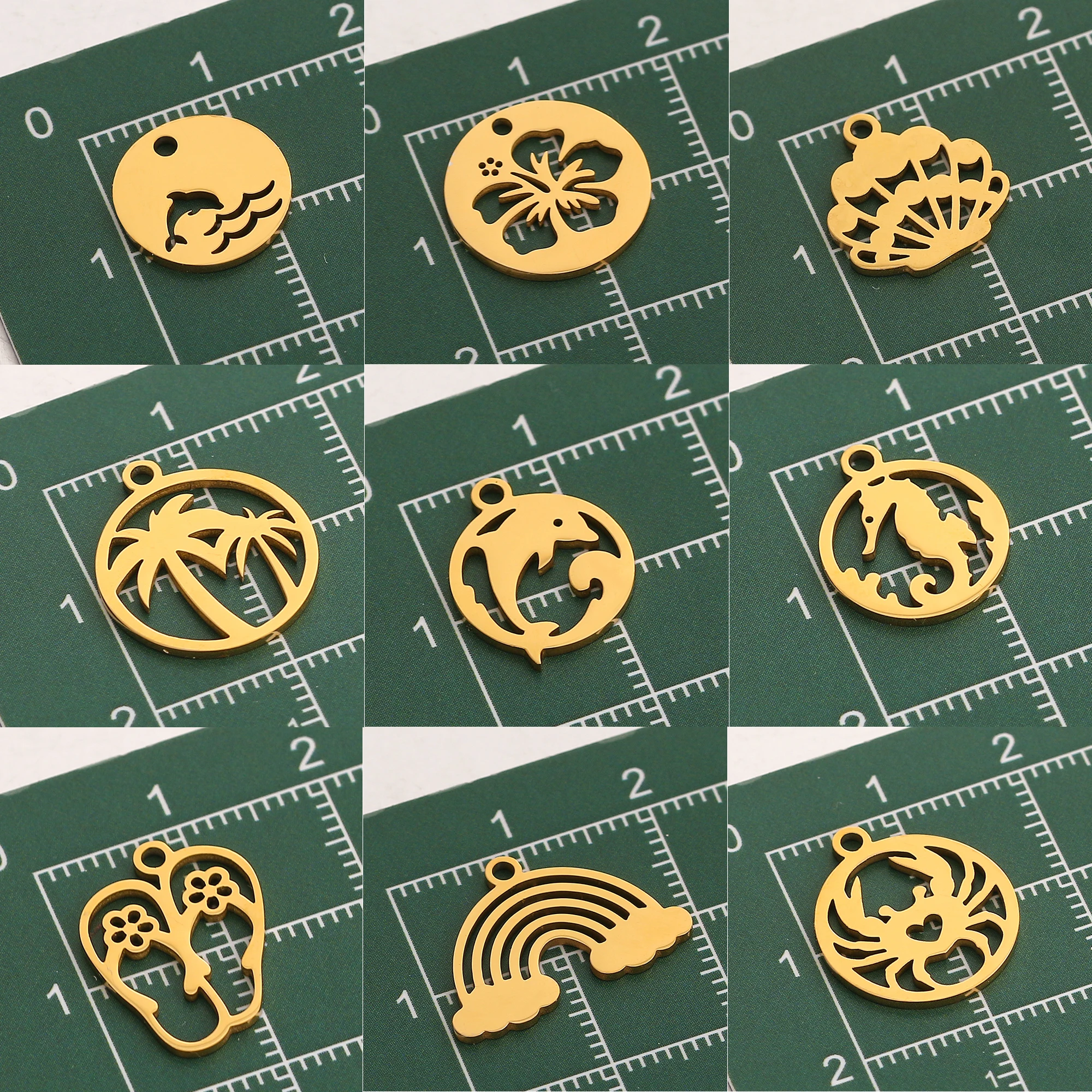 Sea Animal Charm Tropical Coconut Tree Rainbow Dolphin Shell Charms Pendant Jewelry Findings Making 5Pcs/Lot
