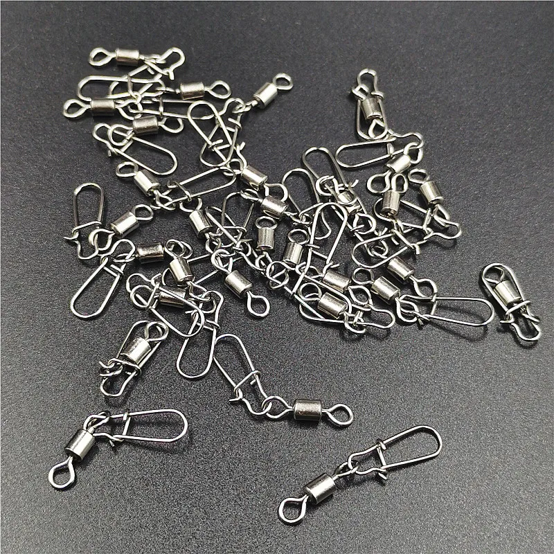 Fishing Connector 50pcs/lot 2# 4# 6# 8# 10# Pin Bearing Rolling Swivel Stainless Steel with Snap Fishhook Lure Tackle