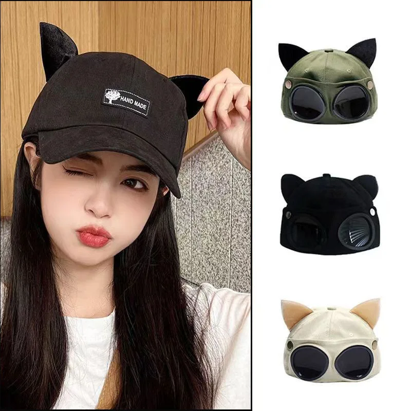 Cute Cat Ears Baseball Cap For Women Men Funny Sunglasses Aviator