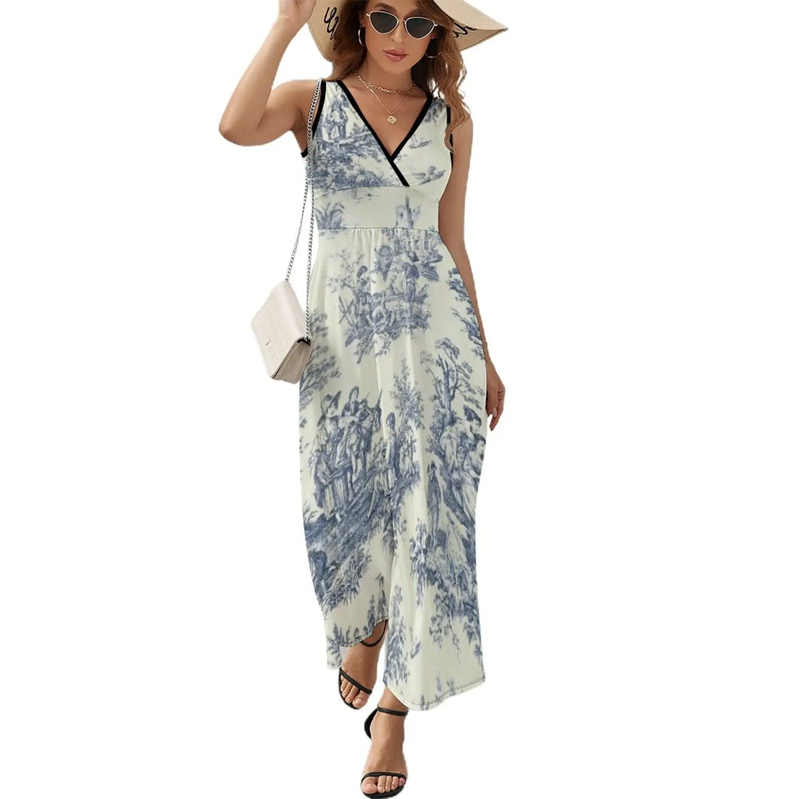 

Powder Blue French Toile Picnic Designs Sleeveless Dress Women's skirt