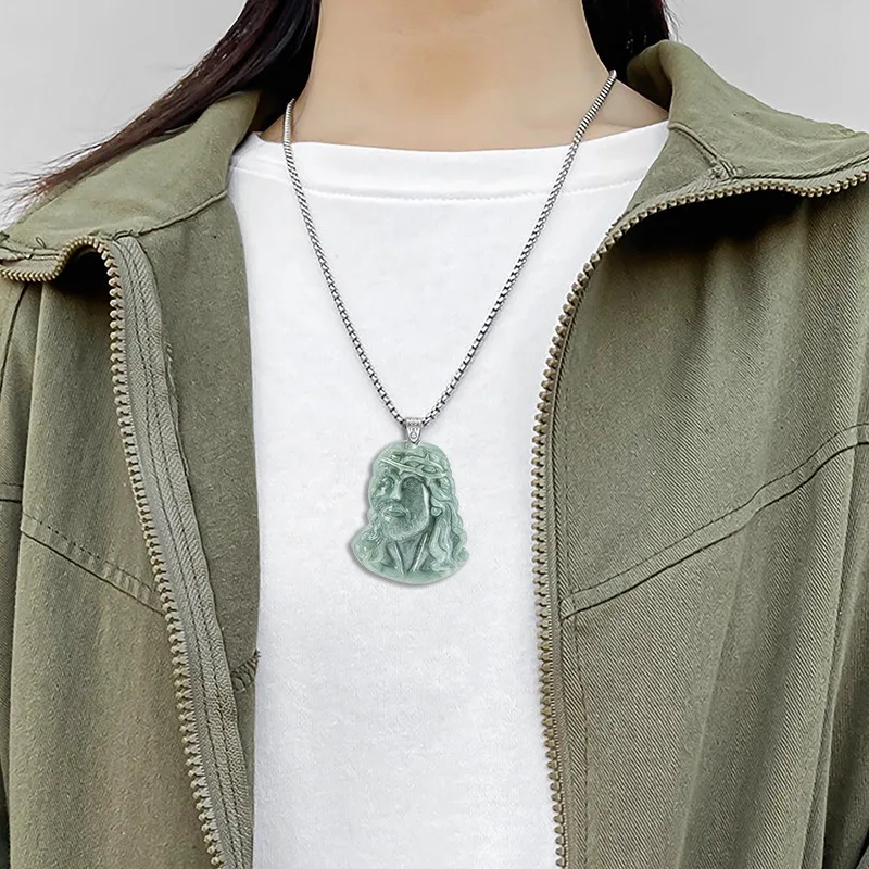 Natural Burmese Emerald Priest Jade Pendant 925 Silver Necklace Hand-carved Fashion Charm Jewelry Amulet Gifts for Women Men