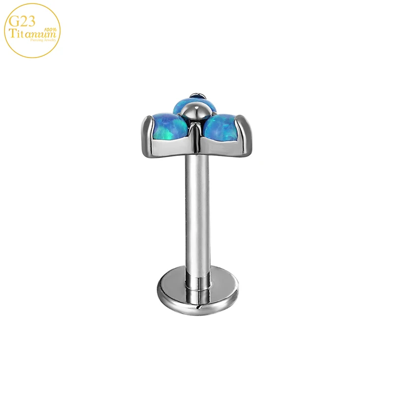 1PCS Labret Lip Nail G23 Titanium Opal Piercing Ear Nail Internal Thread Stud Earrings Cartilage Tragus Helix Piercing Jewelry