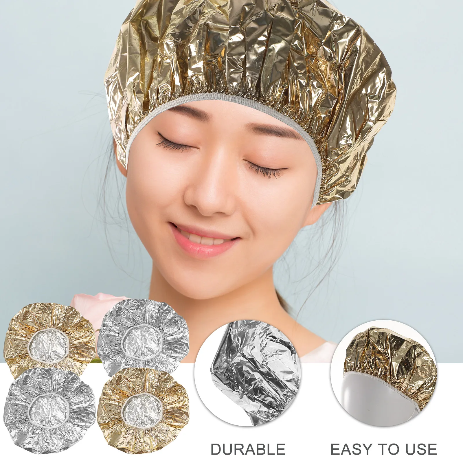 4Pcs 알루미늄 호일 헤어 프로세싱 모자 살롱 헤어 염색 컬러링 트리트먼트 스파용 탄성 딥 컨디셔닝 단열 캡