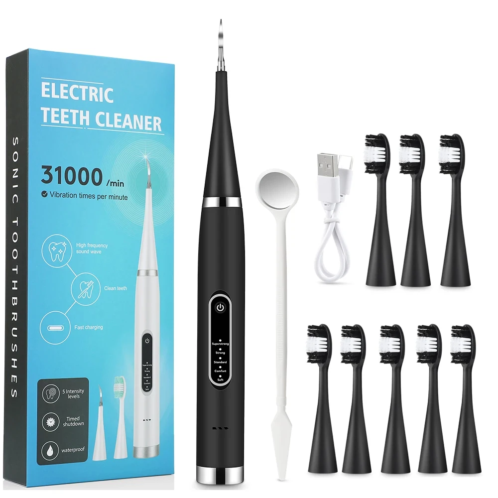 Electric Sonic Dental Scaler Waterproof Toothbrush 8PCS Replace Brush Heads Teeth Whitening Plaque Tartar Remover Tooth Cleaner