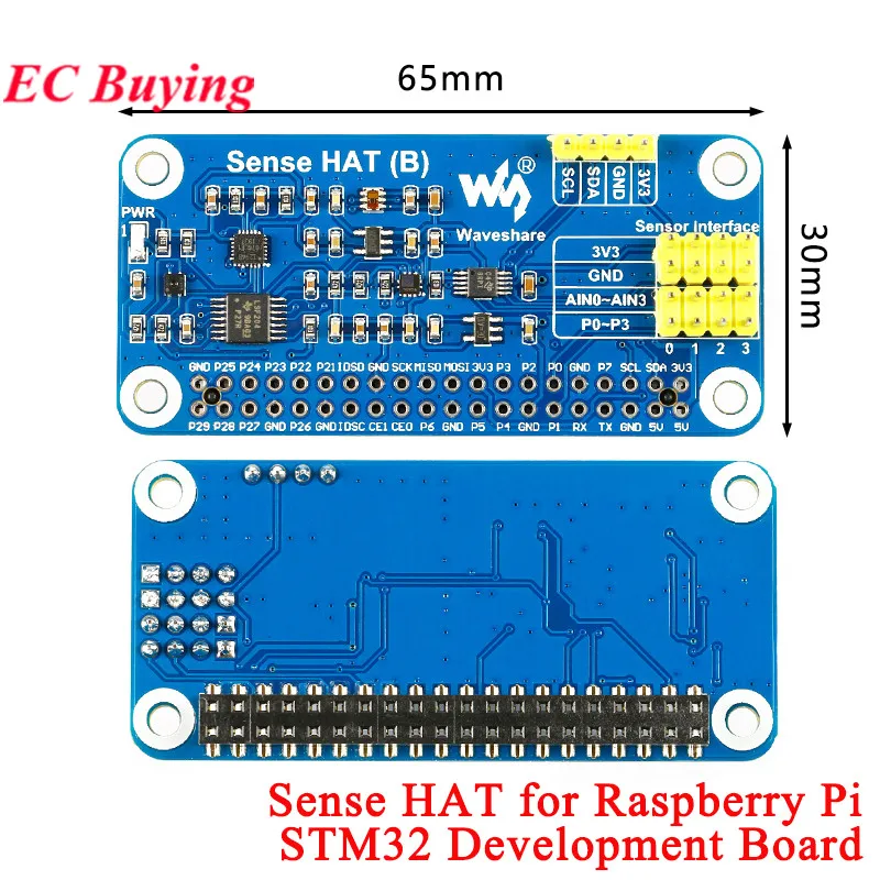 Sense HAT (B) ADC Temperatursensor-Abschirmungsplatine für RPI Raspberry Pi Zero W WH 3, Modell A 3A 3B Plus 4 4B STM32