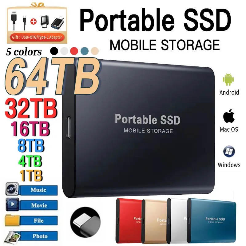 

external hard drive 1TB Portable SSD 2TB High Speed Solid State Drive M.2 external ssd 500gb EXTERNAL HARD DISK for Laptop/Phone