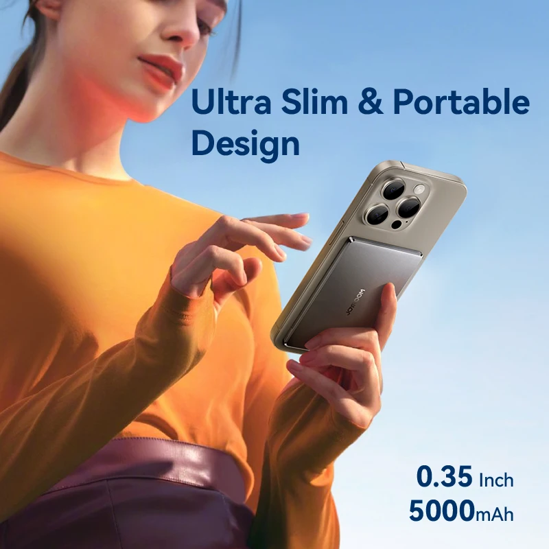 JOYROOM 0.35 Inch Ultra Slim Power Bank for Magsafe 5000mAh Wireless Portable Charger with USB-C Cable for iPhone 16/15/14/13/12 - Image 3