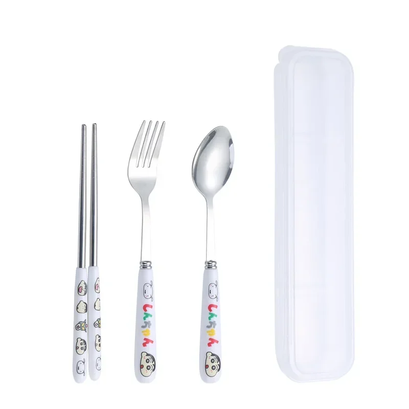 Cartoon Cow Cutlery Spoon Fork Chopsticks Stainless Steel Portable Travel Lunch Tableware Dinnerware Sets Kitchen Accessories