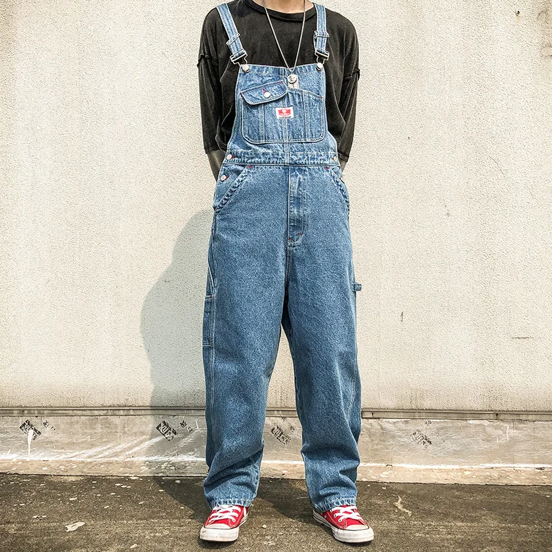 Strap Jeans Loose One-piece Wide-leg Pants Men American Straight Casual Daddy Suspenders Overalls Cargo Workwear Denim Jumpsuit