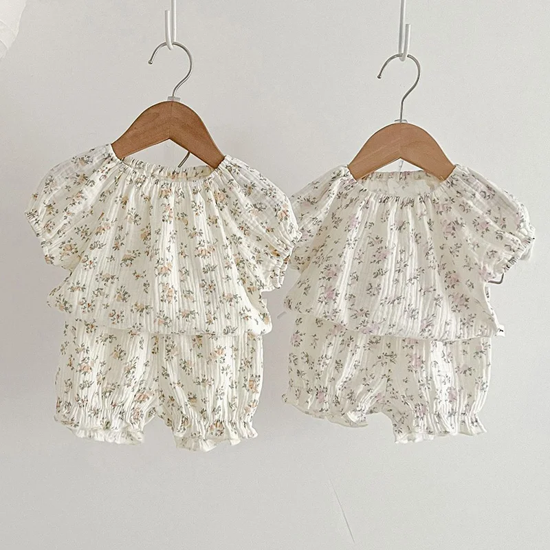 

Summer Newborn Baby Girls Clothing Set Short Sleeved Cotton Printed T-shirt+Shorts Toddler Baby Girl Clothes Suit
